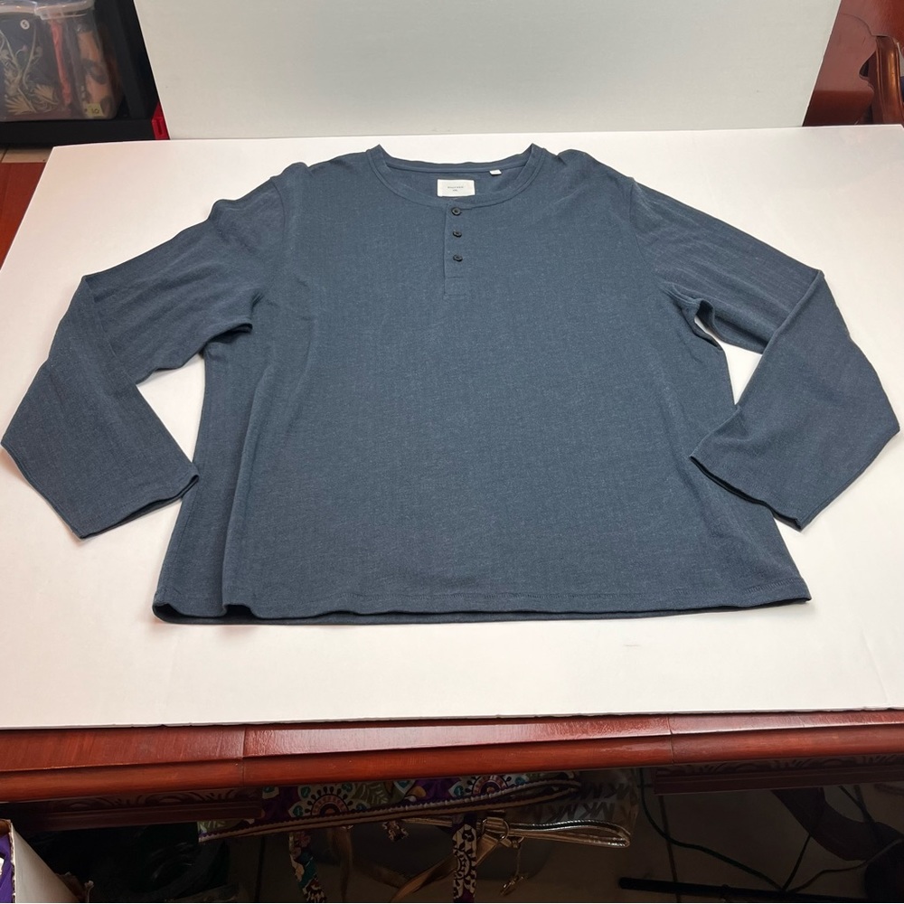 Billy Reid Mens Size XXL 2X Blue Long Sleeve Henley‎ Shirt Preppy Outdoor